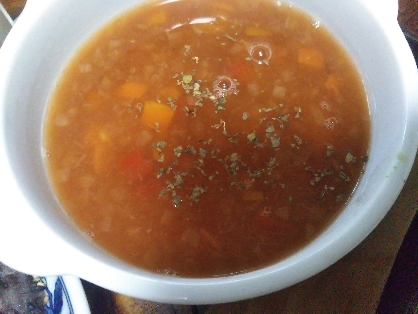 舞茸と茄子とベーコンの具だくさんトマトスープ