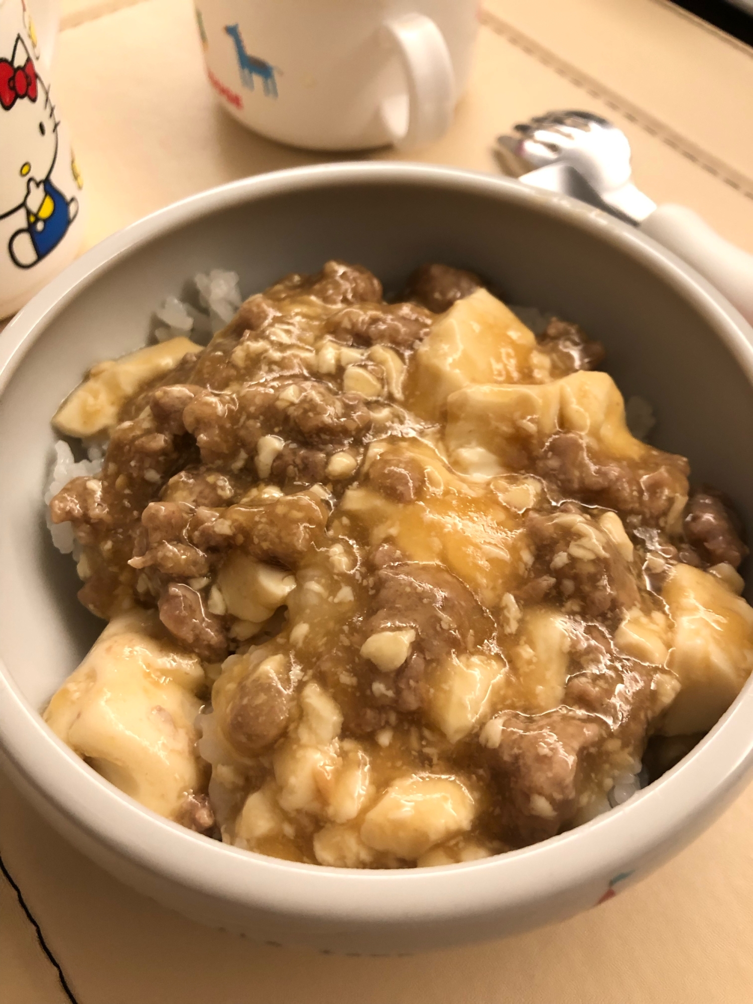 家にある調味料で!辛くない!麻婆豆腐(マーボー)丼