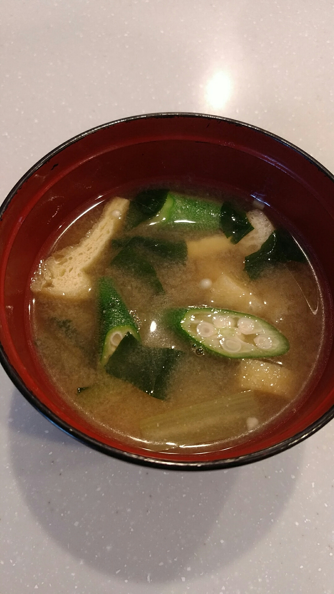 おみそ汁☆小松菜・オクラ・油揚げ