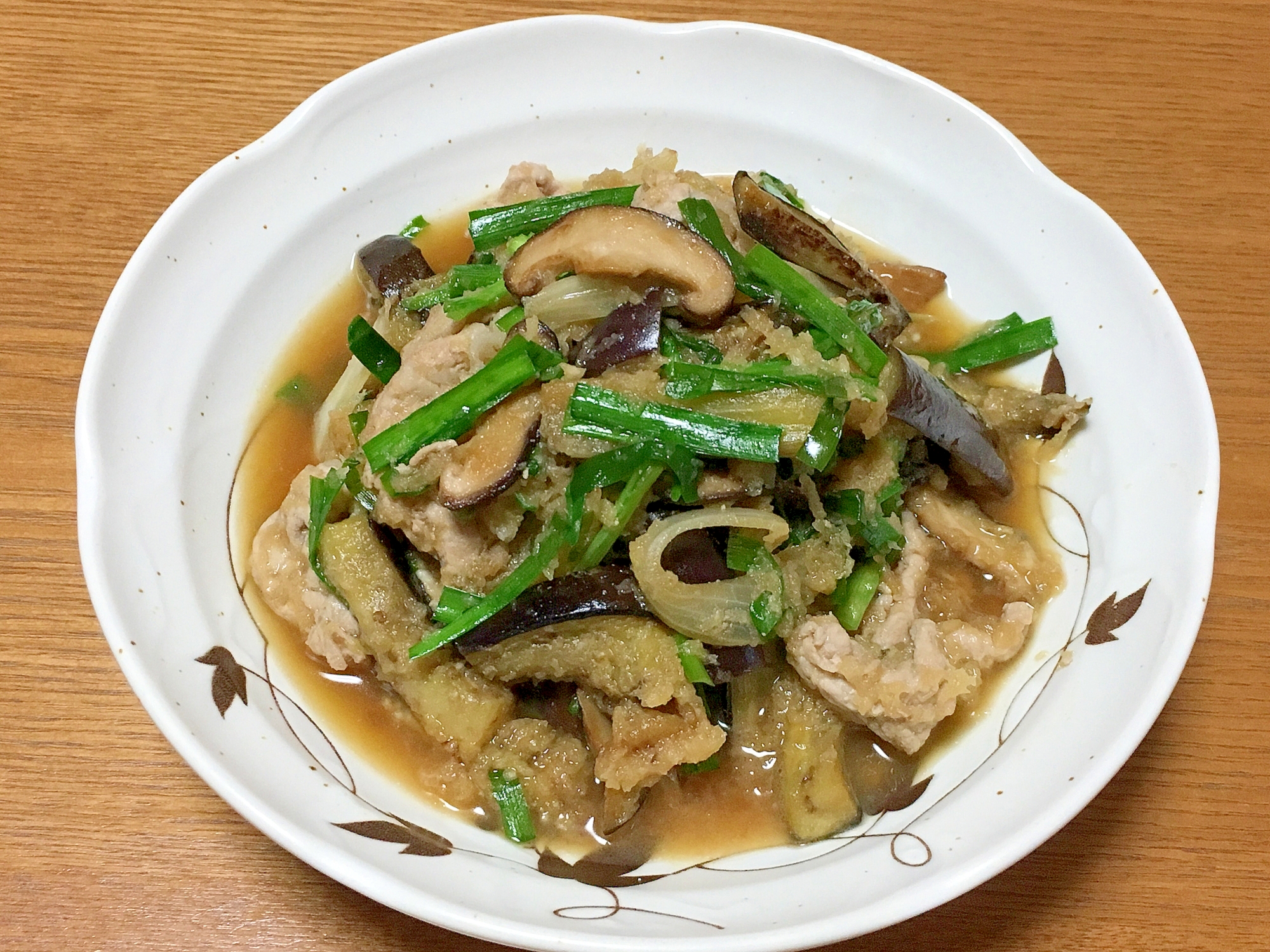 豚肉と茄子とニラのおろし煮