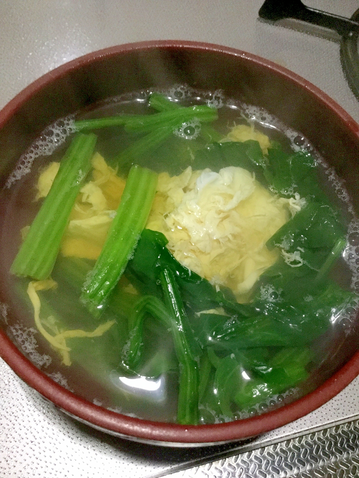 鶏むねとほうれん草のかきたま汁。