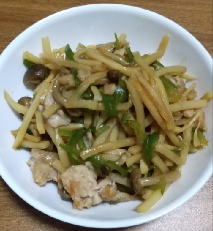 豚肉、たけのこ、しいたけの炒め物