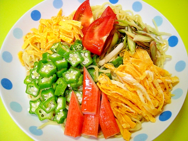 オクラとトマト卵の冷やし中華 レシピ 作り方 By Mint74 楽天レシピ