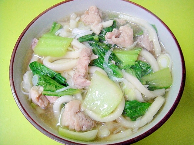 チンゲン菜と鶏肉の塩うどん