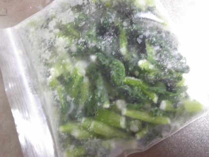 小松菜で。お弁当に小分けで使えそうですねっ！これからは、安い時に大量に買い、冷凍します☆
