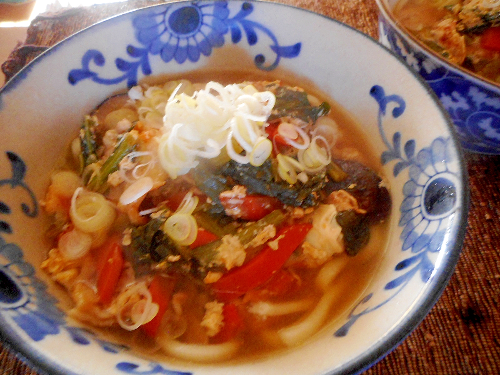 豚肉と小松菜の卵とじうどん