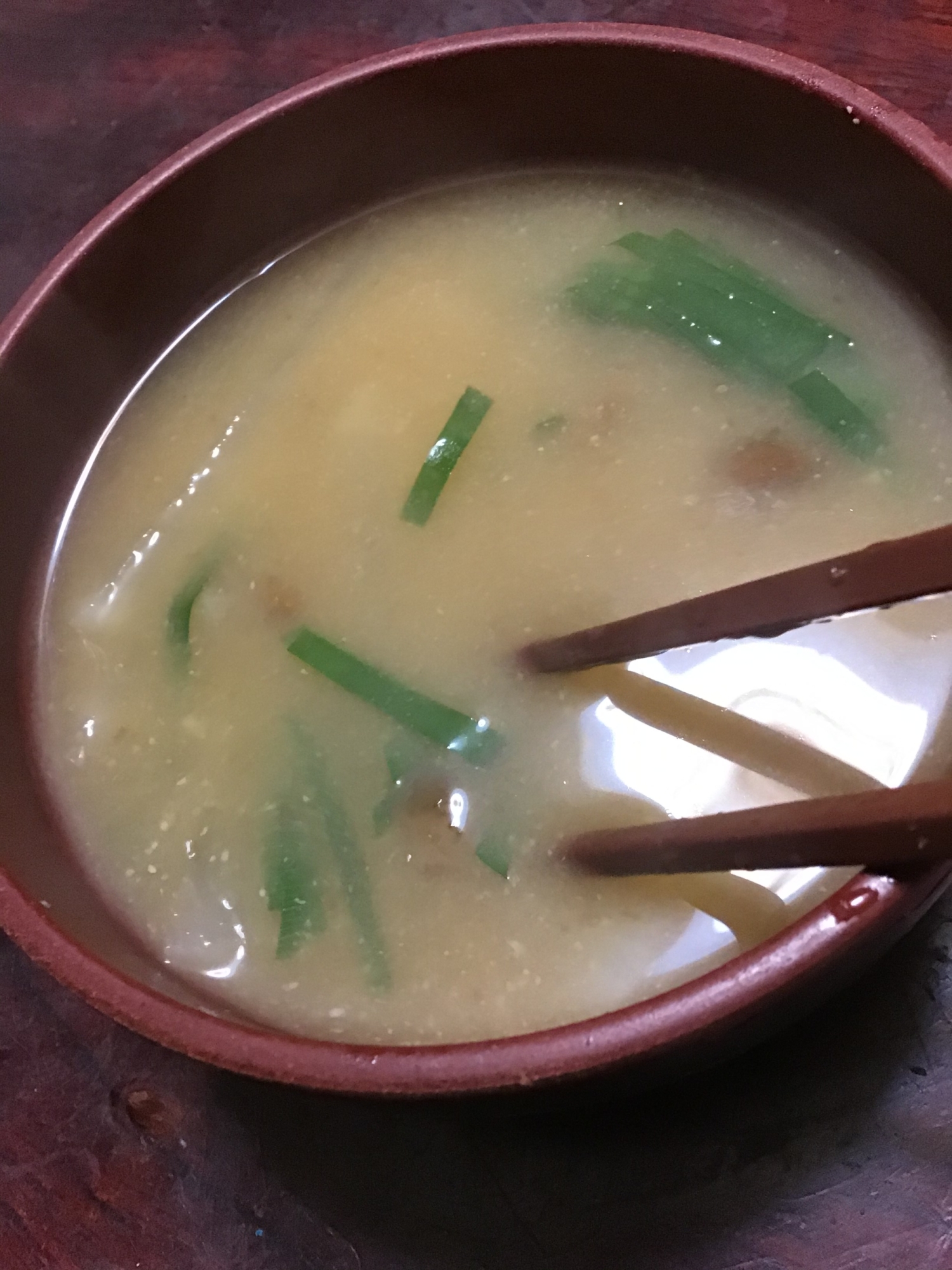 ナメコと大根と下仁田葱の味噌汁。