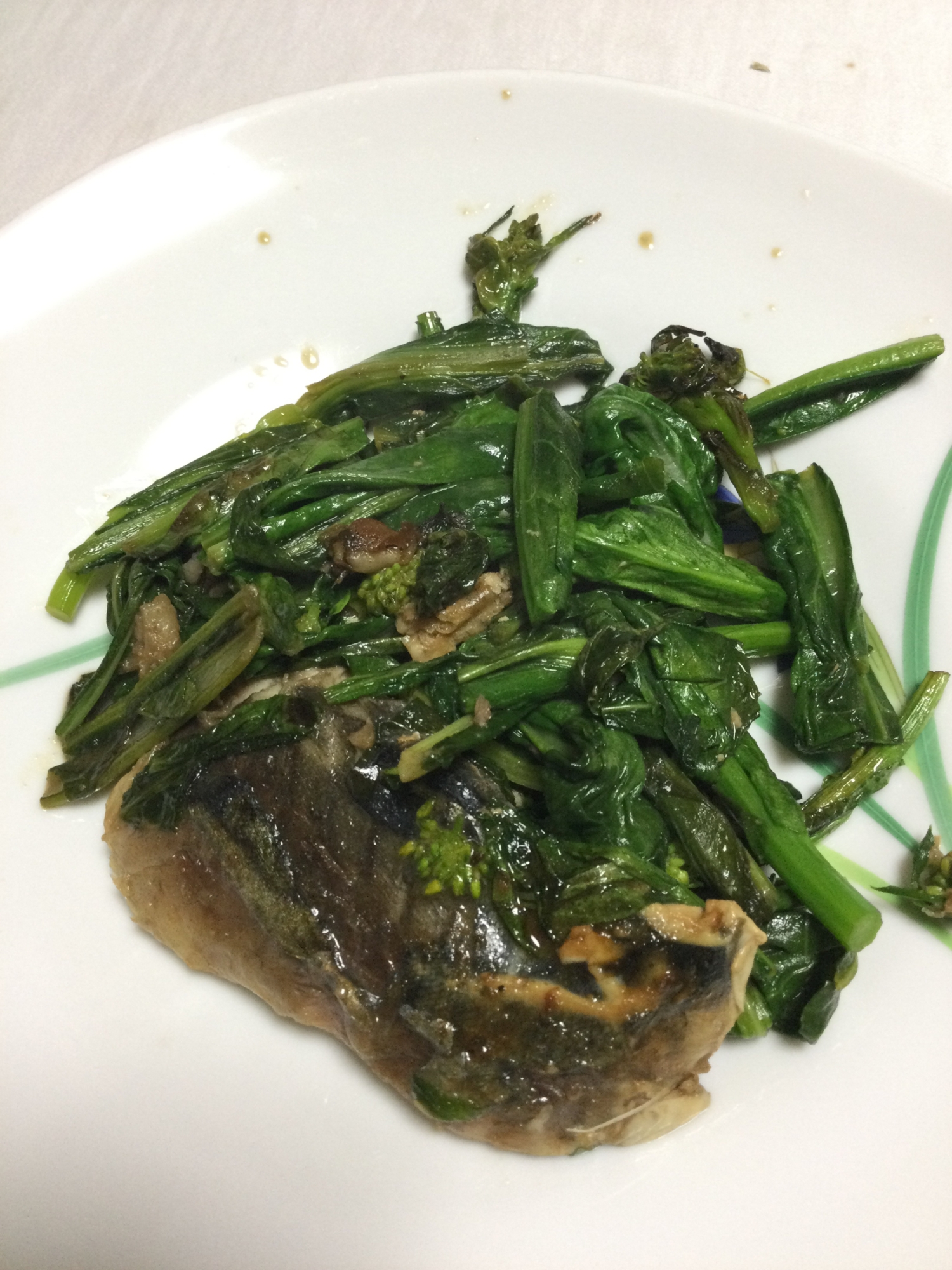 鯖と菜の花の辛子醤油炒め