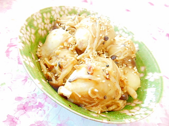 ❤里芋と2種の茸のガリバタ・めんつゆ炒め❤
