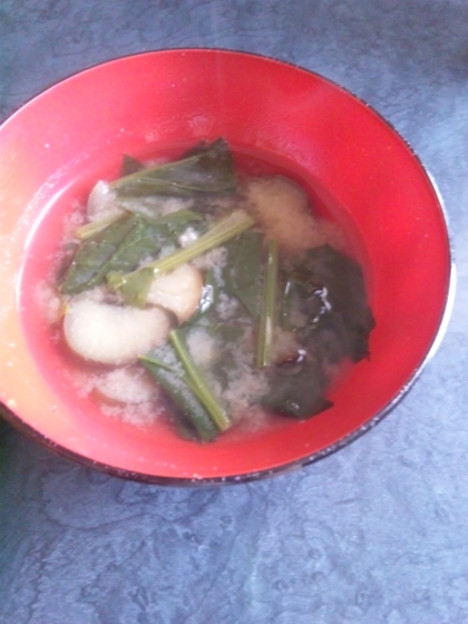 茄子と小松菜の生姜味噌汁
