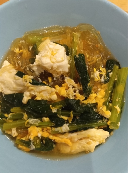 ほうれん草とコーンの春雨スープ