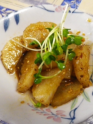 揚げ焼き長芋の辛子醤油ゴマ