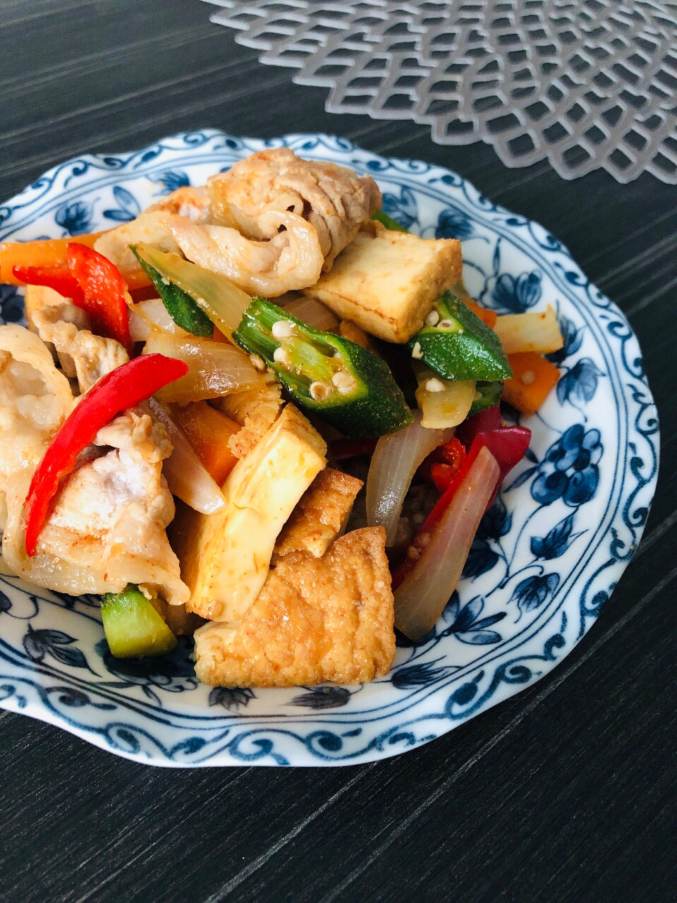 厚揚げと豚肉と野菜の甘辛炒め