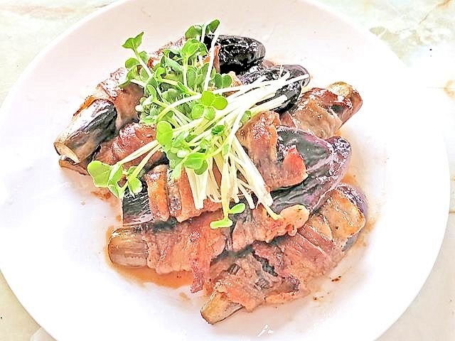 甘辛味でご飯が進む!ナスの豚バラ肉巻き♪