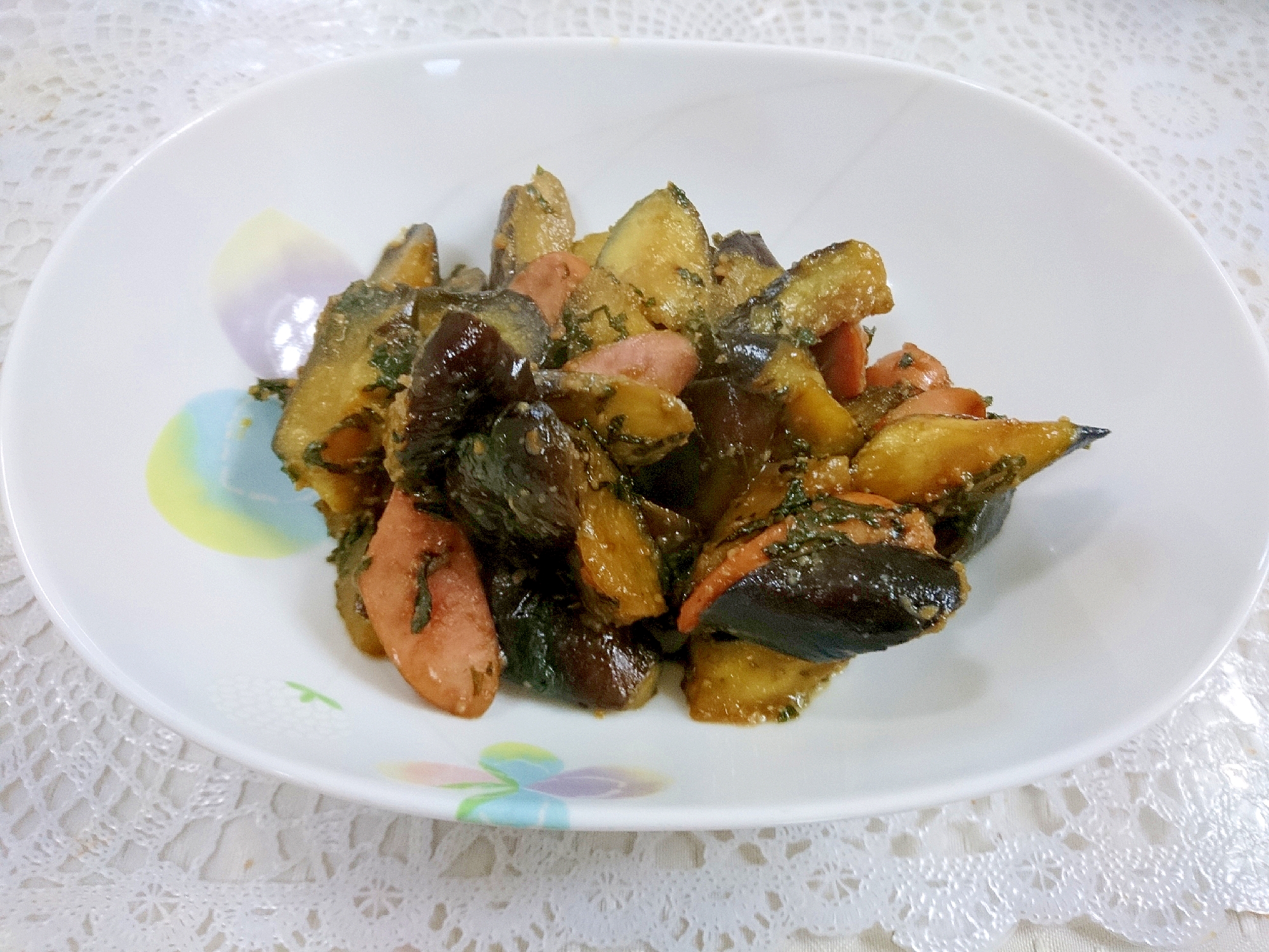 茄子とウインナーの大葉味噌炒め