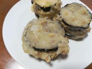 ひき肉サンドのなすの天ぷら