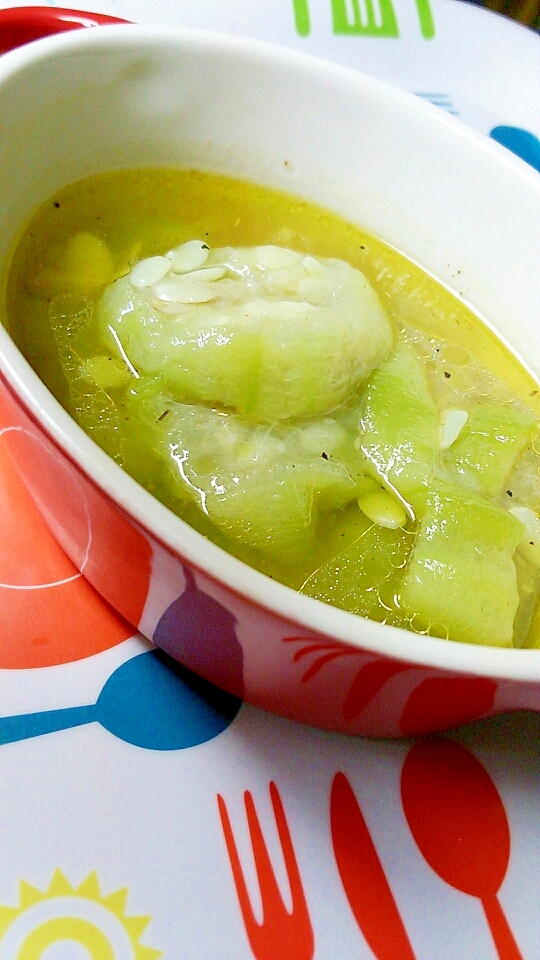 レンジで簡単★ヘチマのアビージョ風スープ