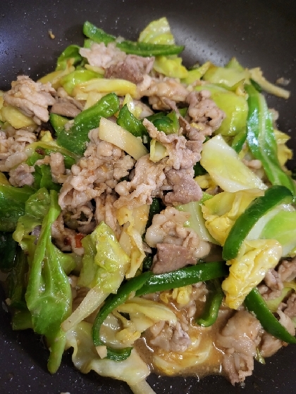 ナスがなかったので、キャベツとピーマンのみで。
ピリ辛で美味しかったです♪