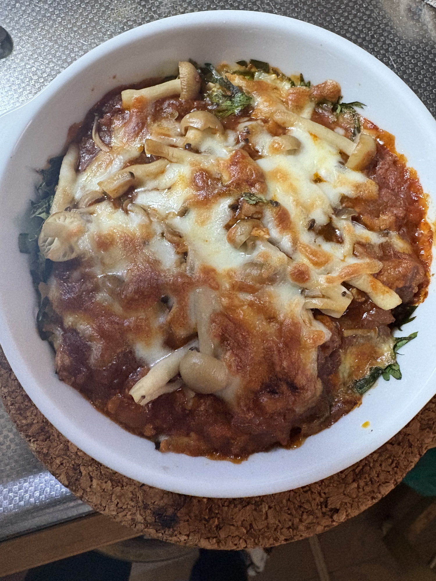 絶品！春菊とにんにく醤油のオートミールミートドリア