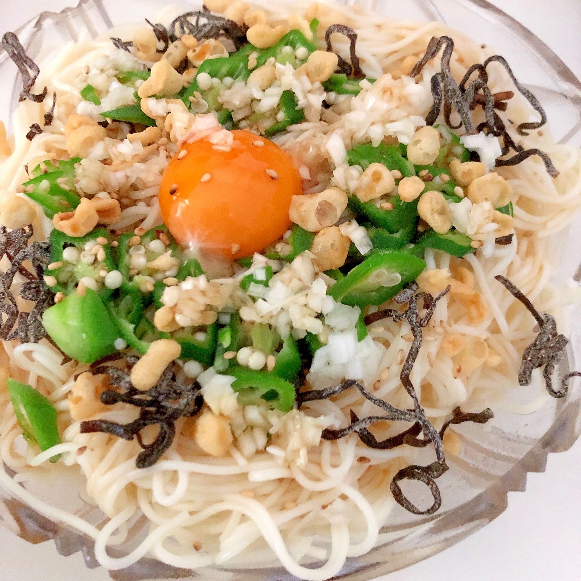 オクラと塩昆布のぶっかけそうめん☆