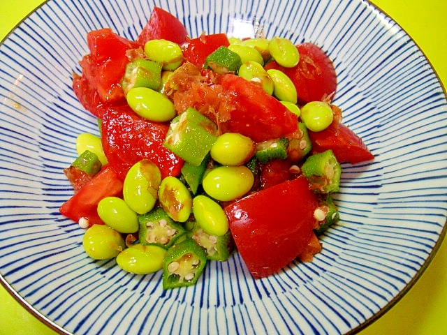 トマトとおくら枝豆の梅おかか醤油和え