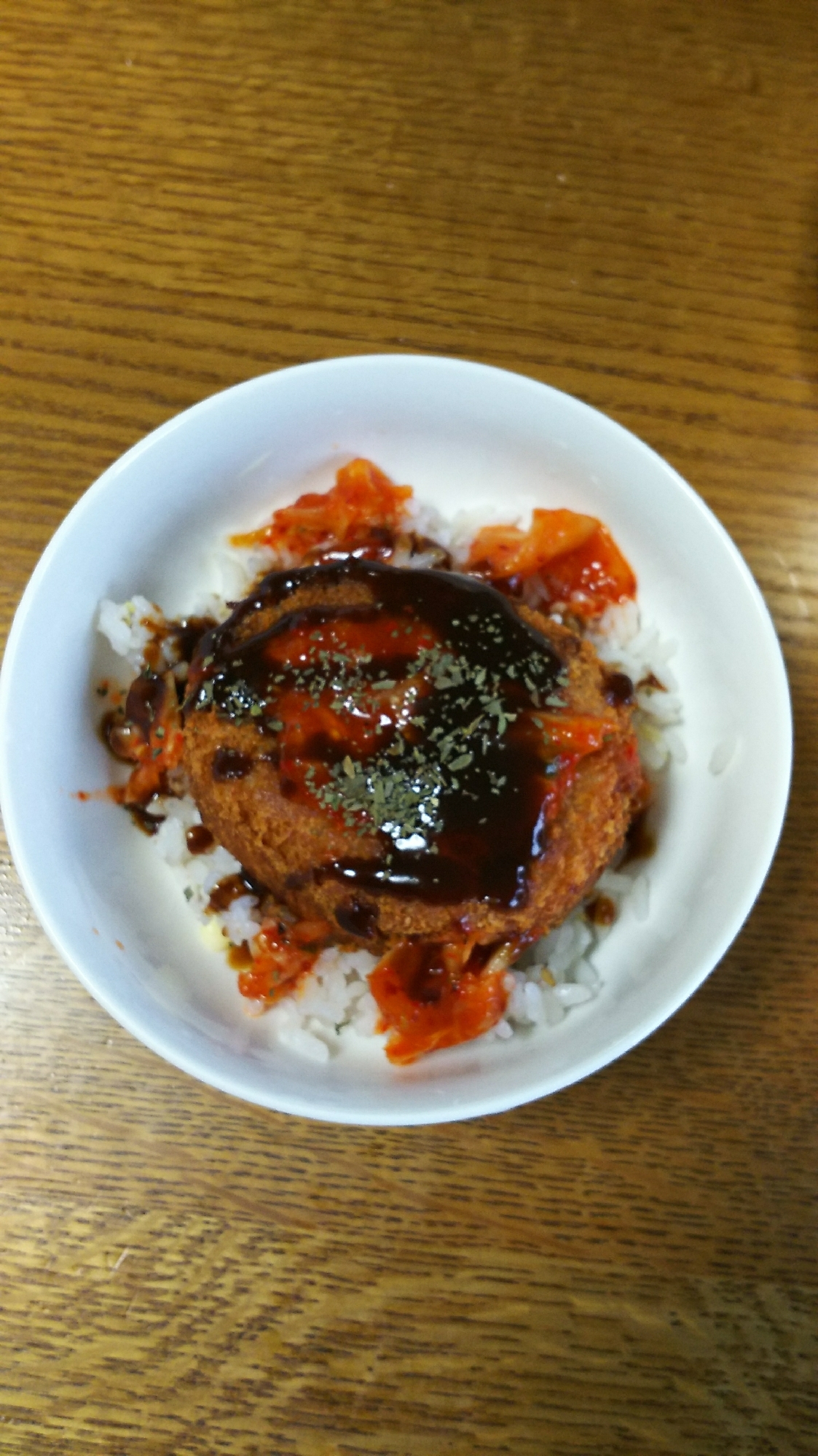 ハムカツのキムチソース丼