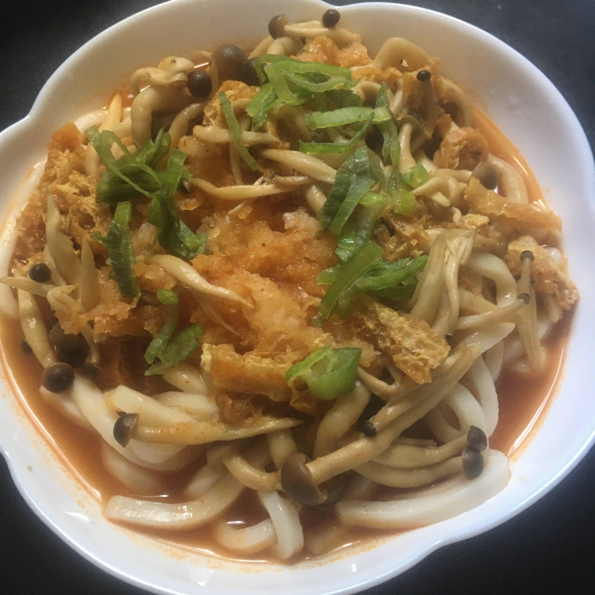 しめじ、油揚げのおろしカレーうどん