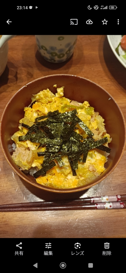 めんつゆで簡単☆鶏肉と白菜の卵とじ丼