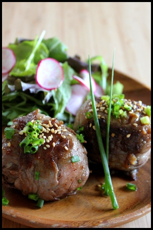 飛騨牛で野菜たっぷりビビンバの肉巻きおにぎり