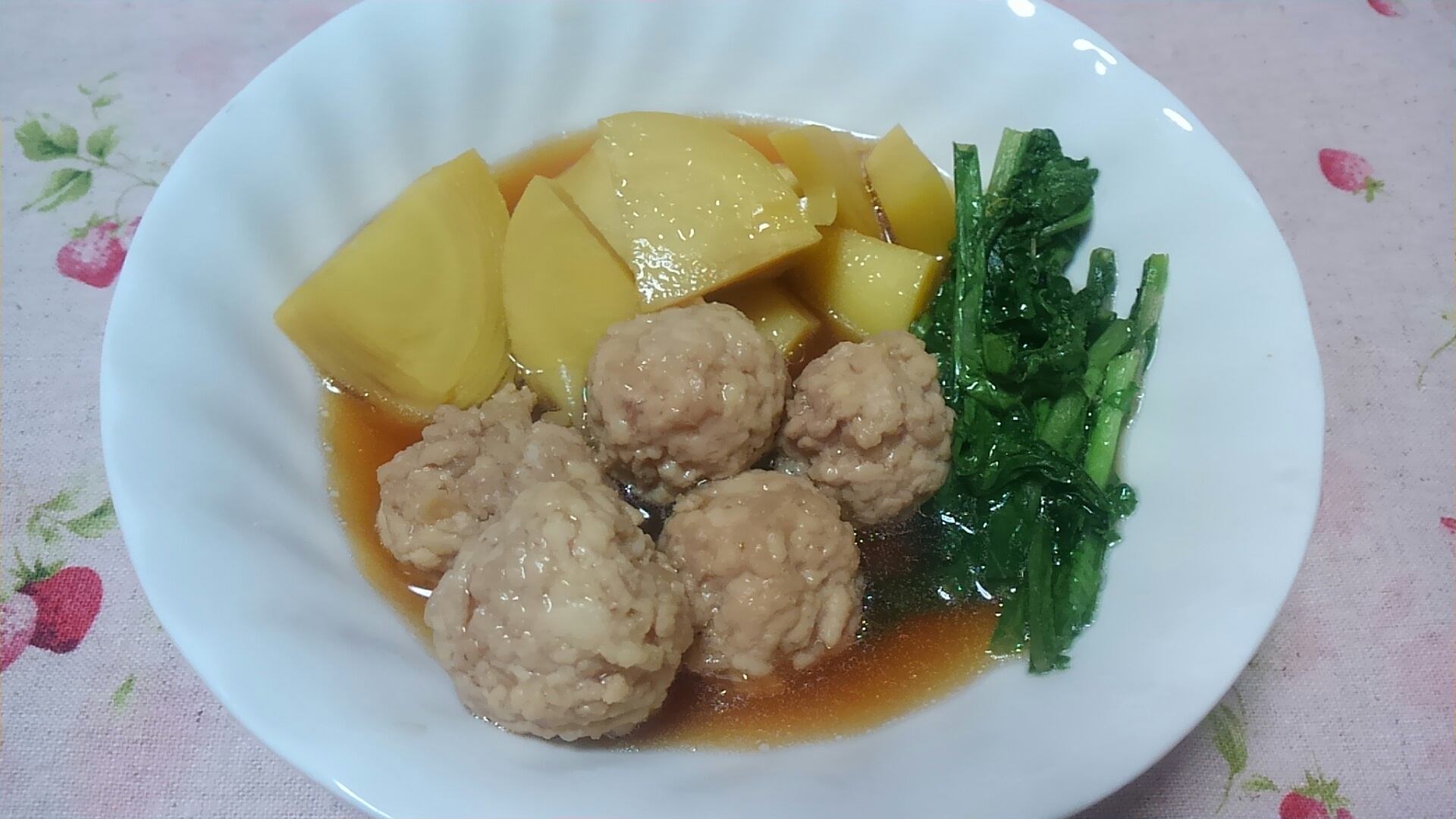 鶏団子と筍と小松菜の煮物☆