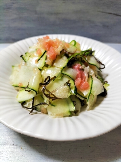 ヒラヒラズッキーニ♡ズッキーニの明太塩昆布合え