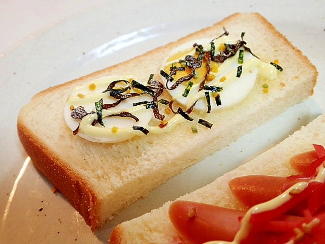 のりたま/マヨで　ゆで卵と塩昆布のトースト