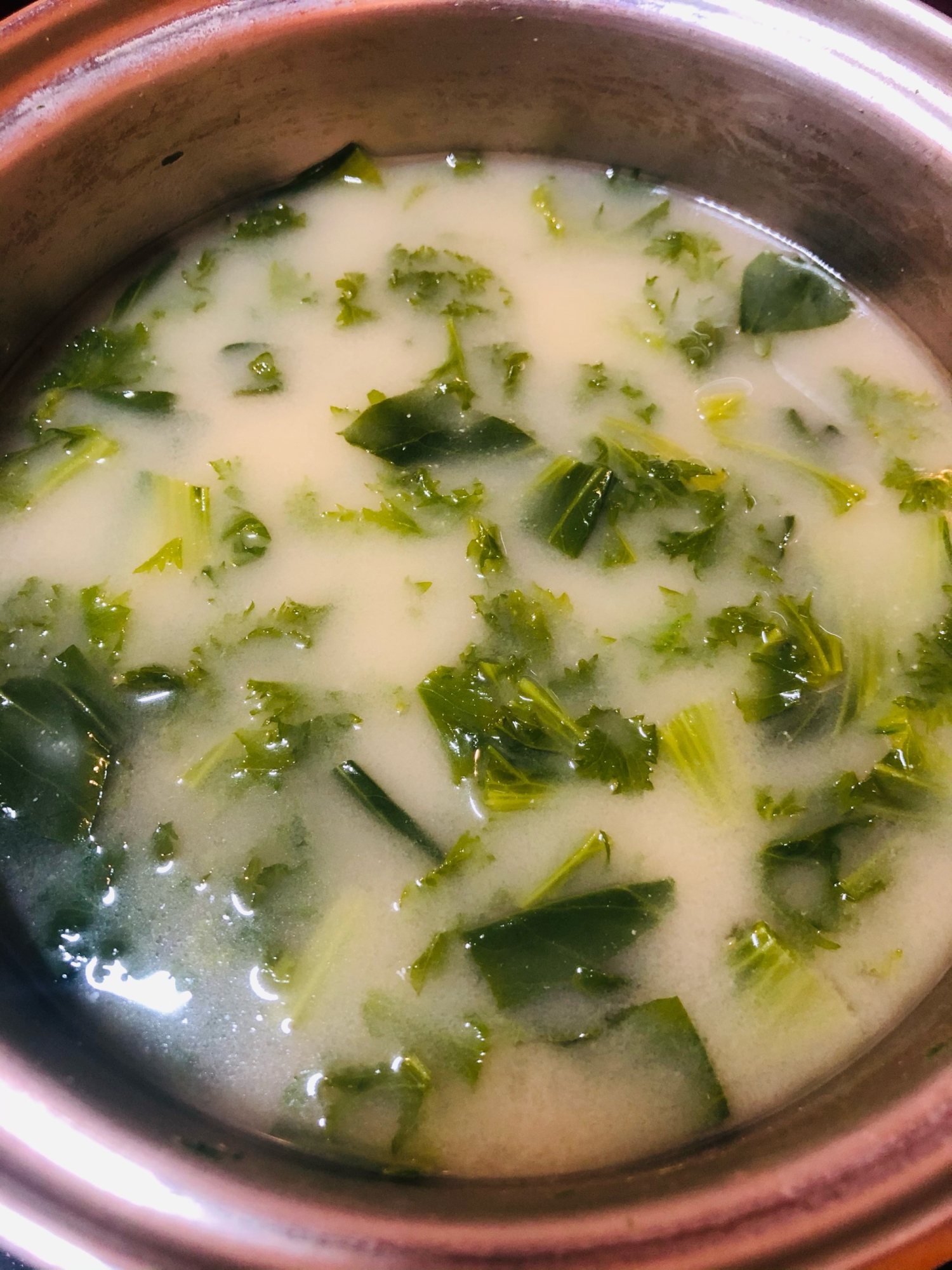 わさび菜とチンゲン菜のお味噌汁♪