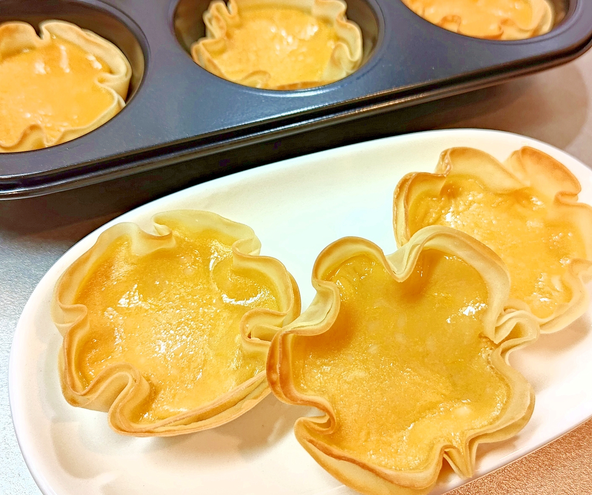 餃子の皮で作れちゃう♪お手軽ミニエッグタルト風
