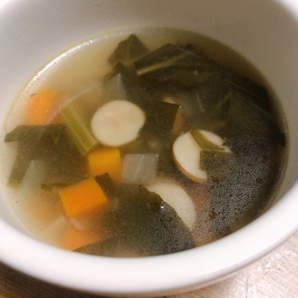 人参と小松菜とウインナーの卵スープ