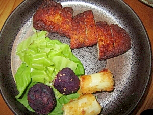 葱豚カツ紫芋団子