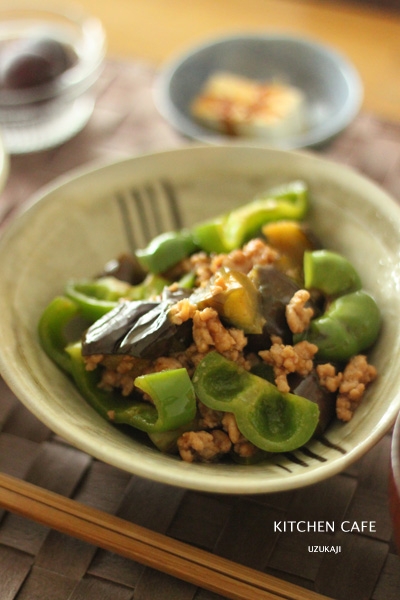 魔法酢で!なすとピーマンの挽き肉炒め
