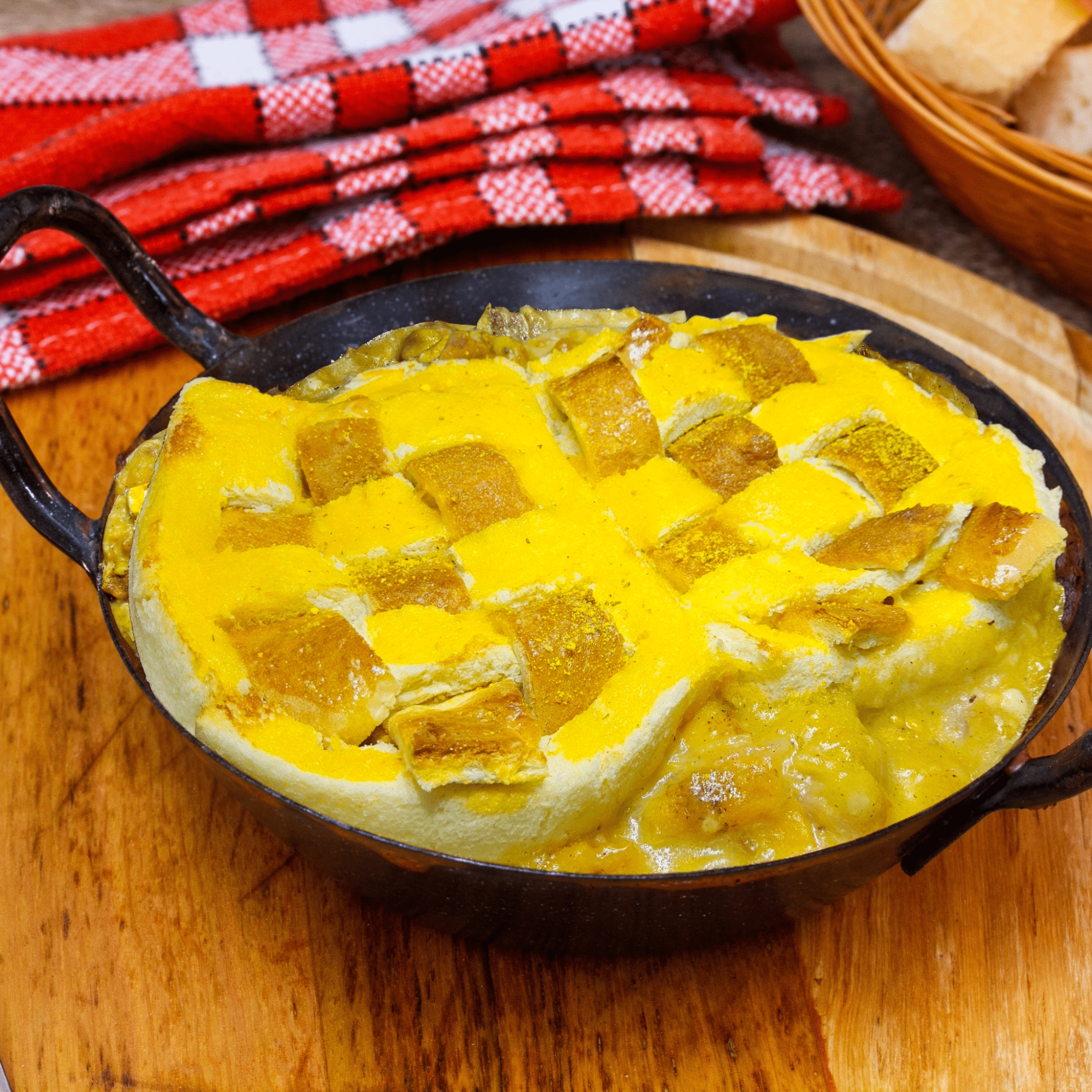 干柿と牛バラカルビの籠編み風チェッカーパングラタン