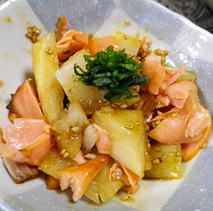 レンチン長芋と焼き鮭の亜麻仁油醤油あえ レシピ 作り方 By Leopoo 楽天レシピ