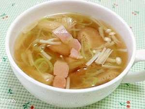ネギとキノコの中華スープ