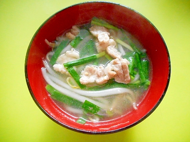 もやし豚バラ肉ニラの味噌汁 レシピ 作り方 By Mint74 楽天レシピ