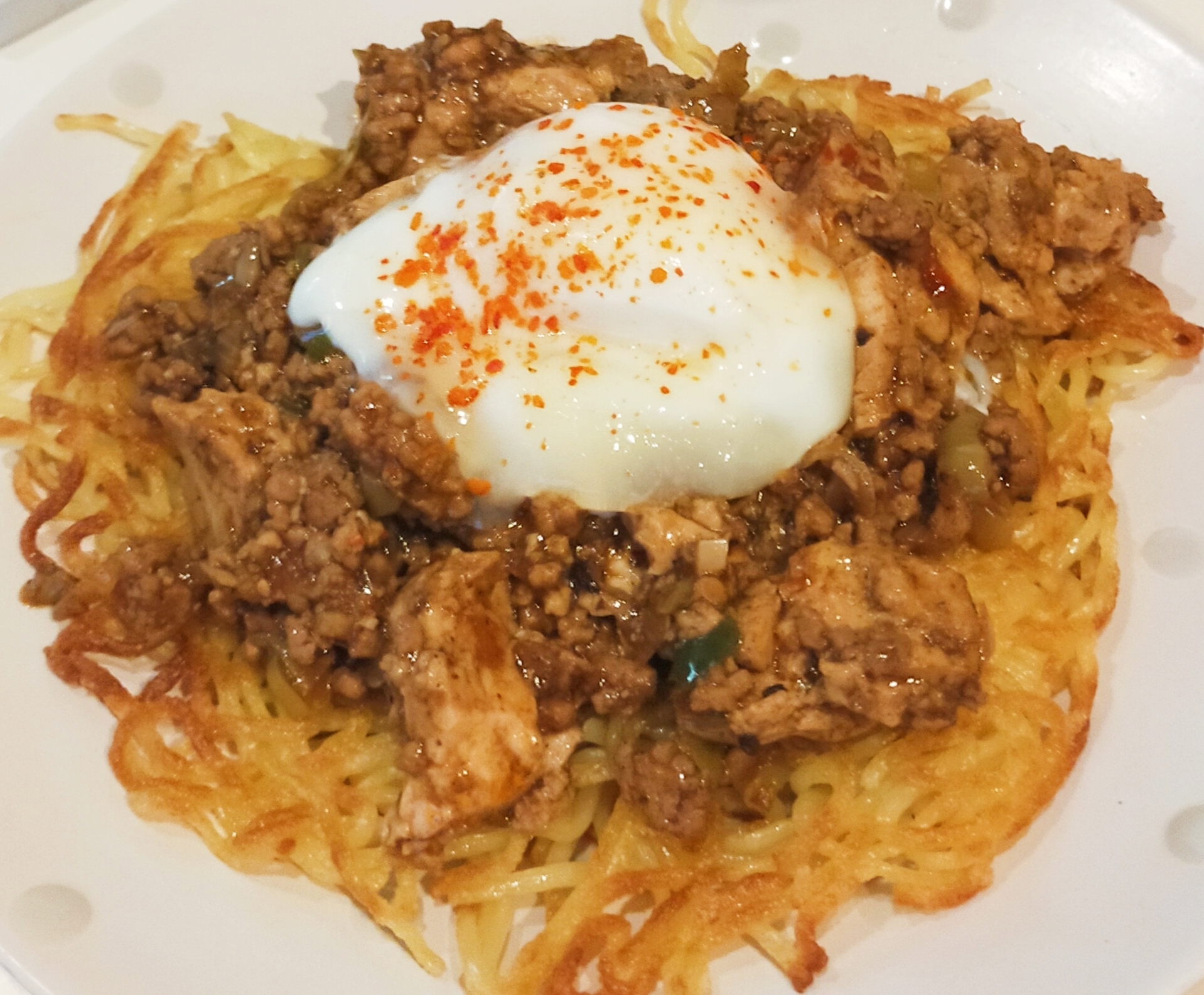 焼きそば麺アレンジ！麻婆かた焼きそば