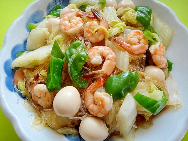 うずら卵入り☆白菜と春雨海老の中華炒め煮