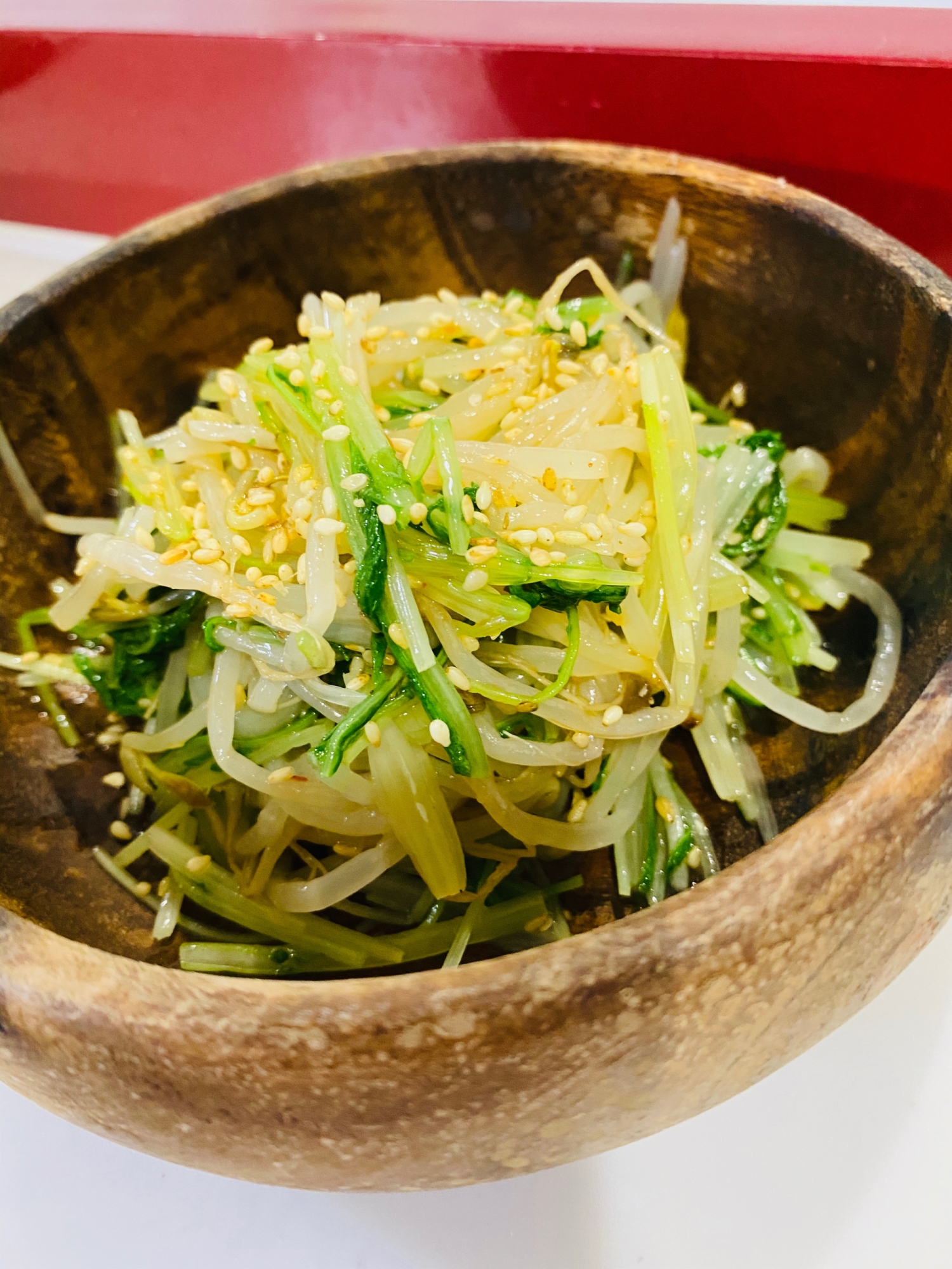 大人のおつまみ♪水菜ともやしのピリ辛ナムル