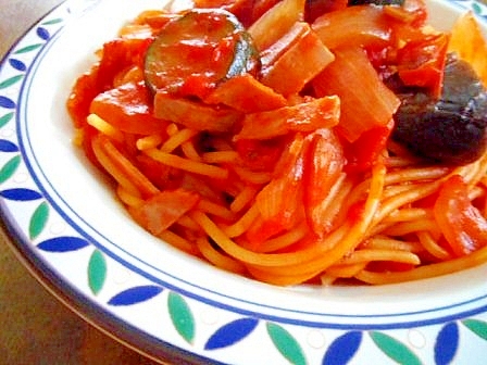 ラタトゥイユの残りで　☆　トマトソースのスパゲティ