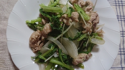 豚肉と水菜と小松菜と玉ねぎの中華炒め