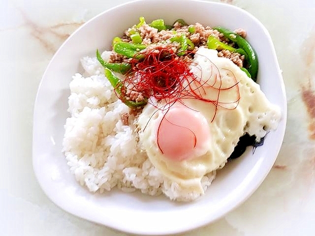 豚ひき肉とピーマンたっぷり!ガパオライス風♪