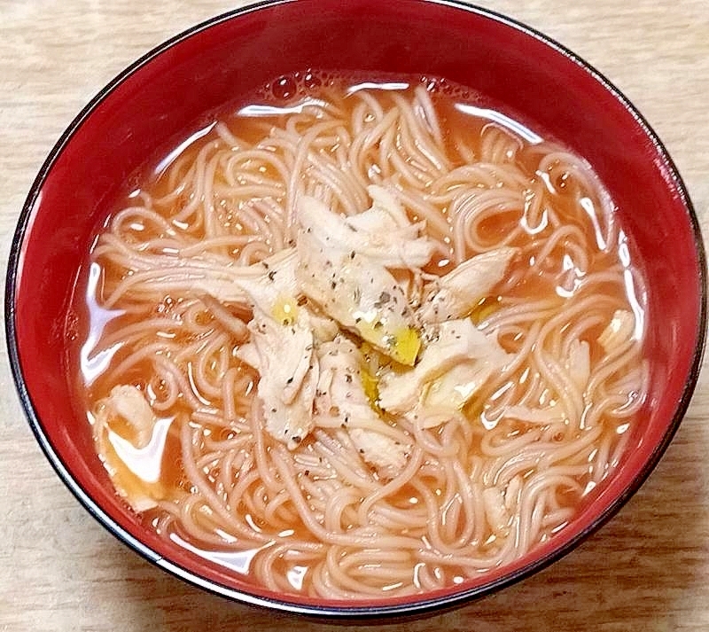 鶏ささみのトマト煮麺