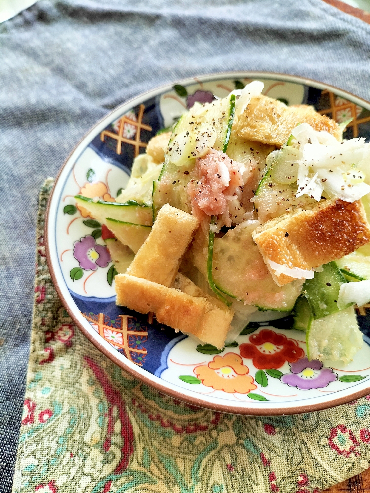 油揚げときゅうりの明太わさびねぎ和え♪