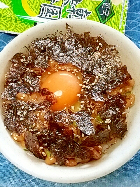 納豆の食べ方-生玉子＆韓国海苔♪